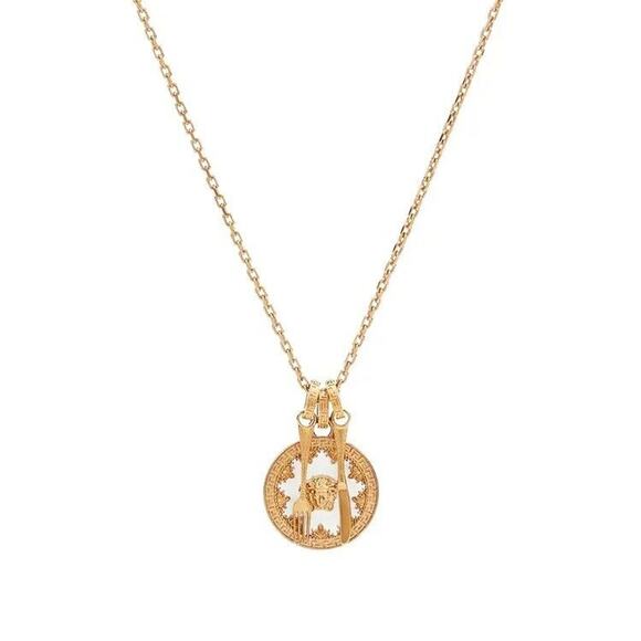 Versace Medusa Gold Miniature Plate Greca Engraved Pendant Necklace NWT $675 - Picture 2 of 14